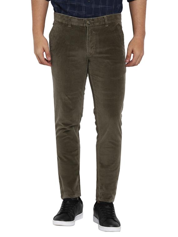 olive solid flat front casual trouser - 17916974 - Zoom Image - 0