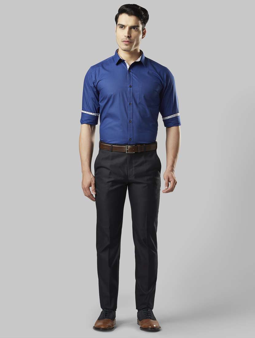 dark blue textured flat front formal trouser - 17917006 -  Standard Image - 3