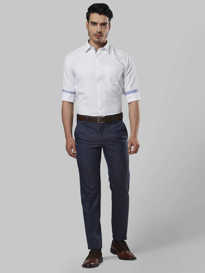 blue solid flat front formal trouser - 17917025 -  Standard Image - 3