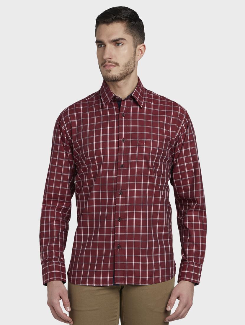 maroon checkered casual shirt - 17917062 - Zoom Image - 0