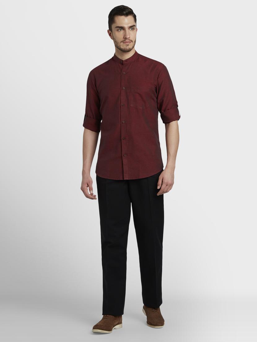 maroon solid casual shirt - 17917105 - Standard Image - 3