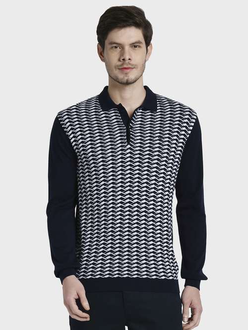 navy blue self design polo t-shirt - 17917249 - Standard Image - 0