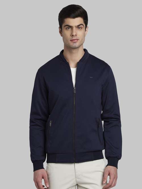 navy blue solid casual jacket - 17917411 -  Standard Image - 0