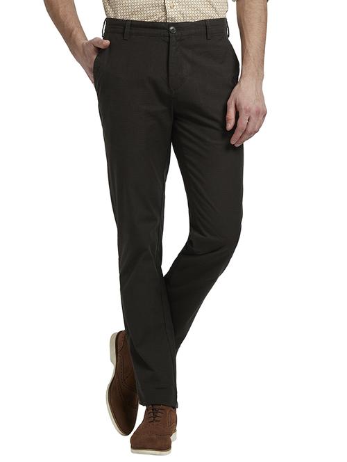 olive green textured flat front casual trouser - 17917421 - Standard Image - 0