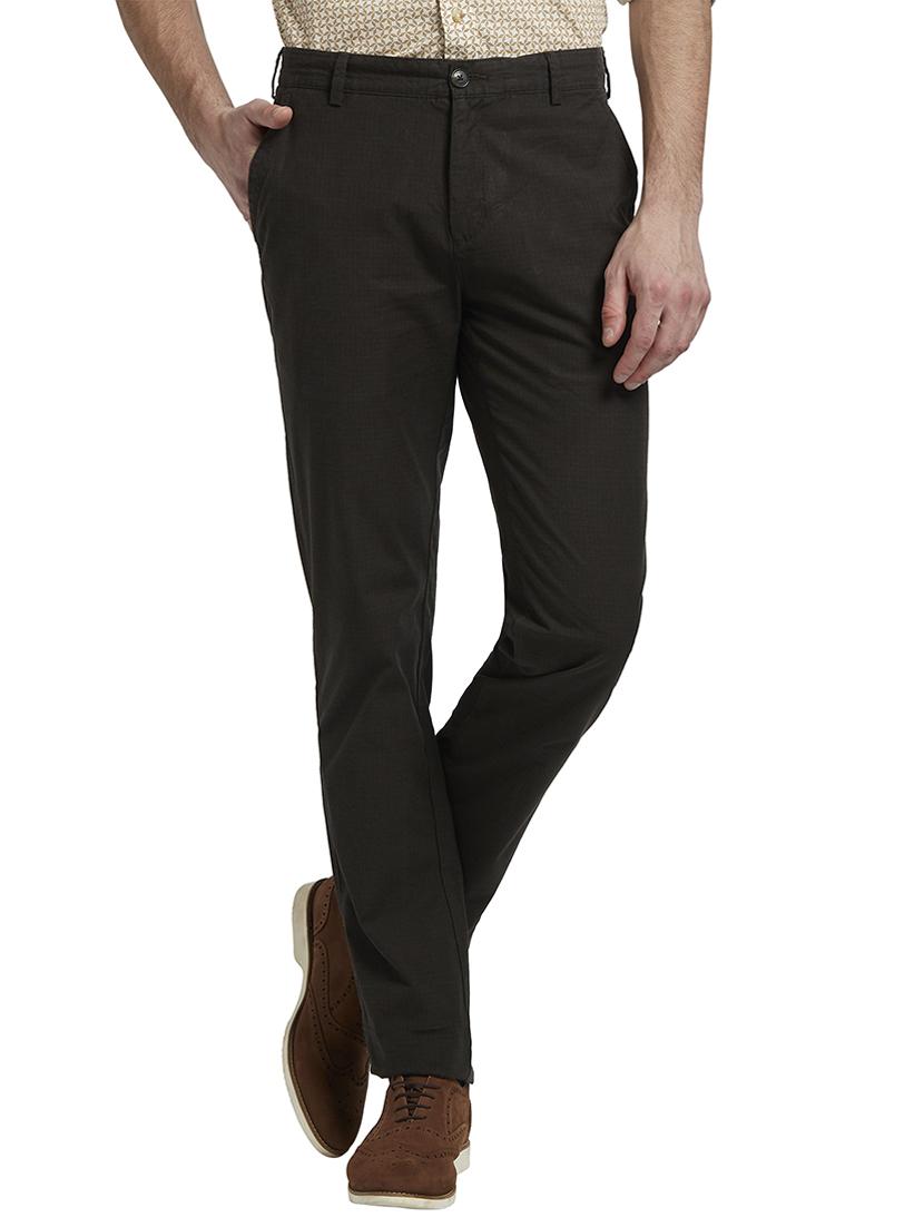 olive green textured flat front casual trouser - 17917421 - Zoom Image - 0