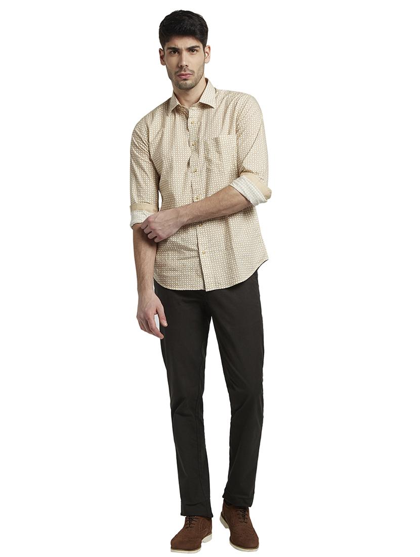 olive green textured flat front casual trouser - 17917421 - Standard Image - 3
