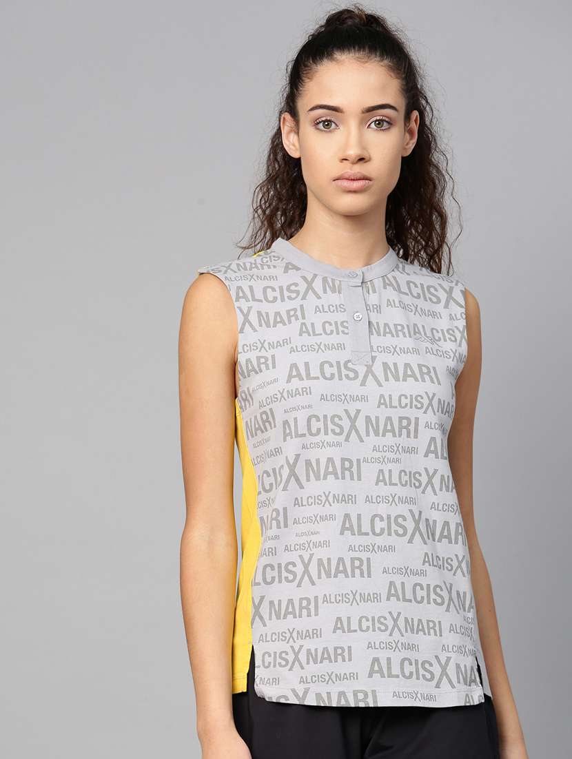 mandarin neck printed tee - 17917645 - Zoom Image - 0