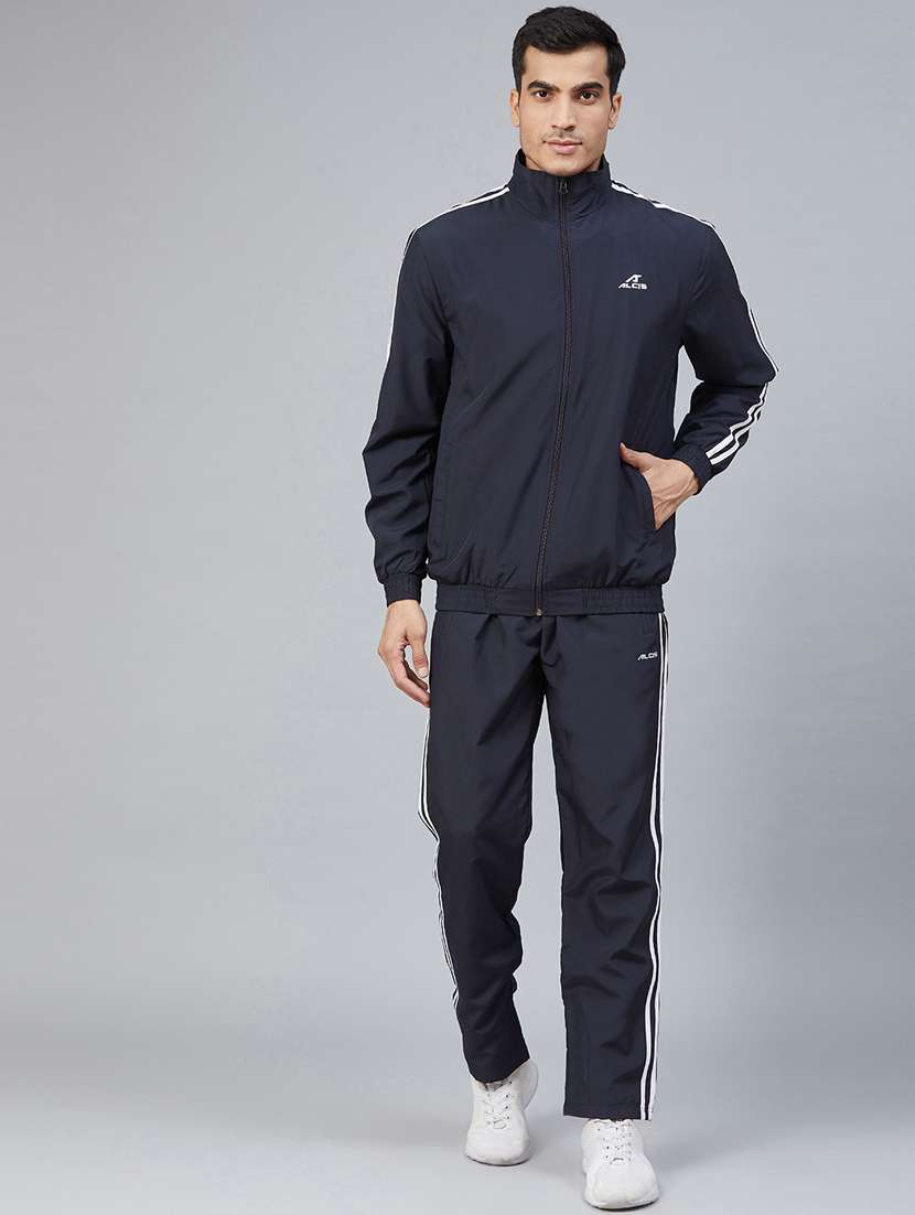 navy blue side striped track suit
