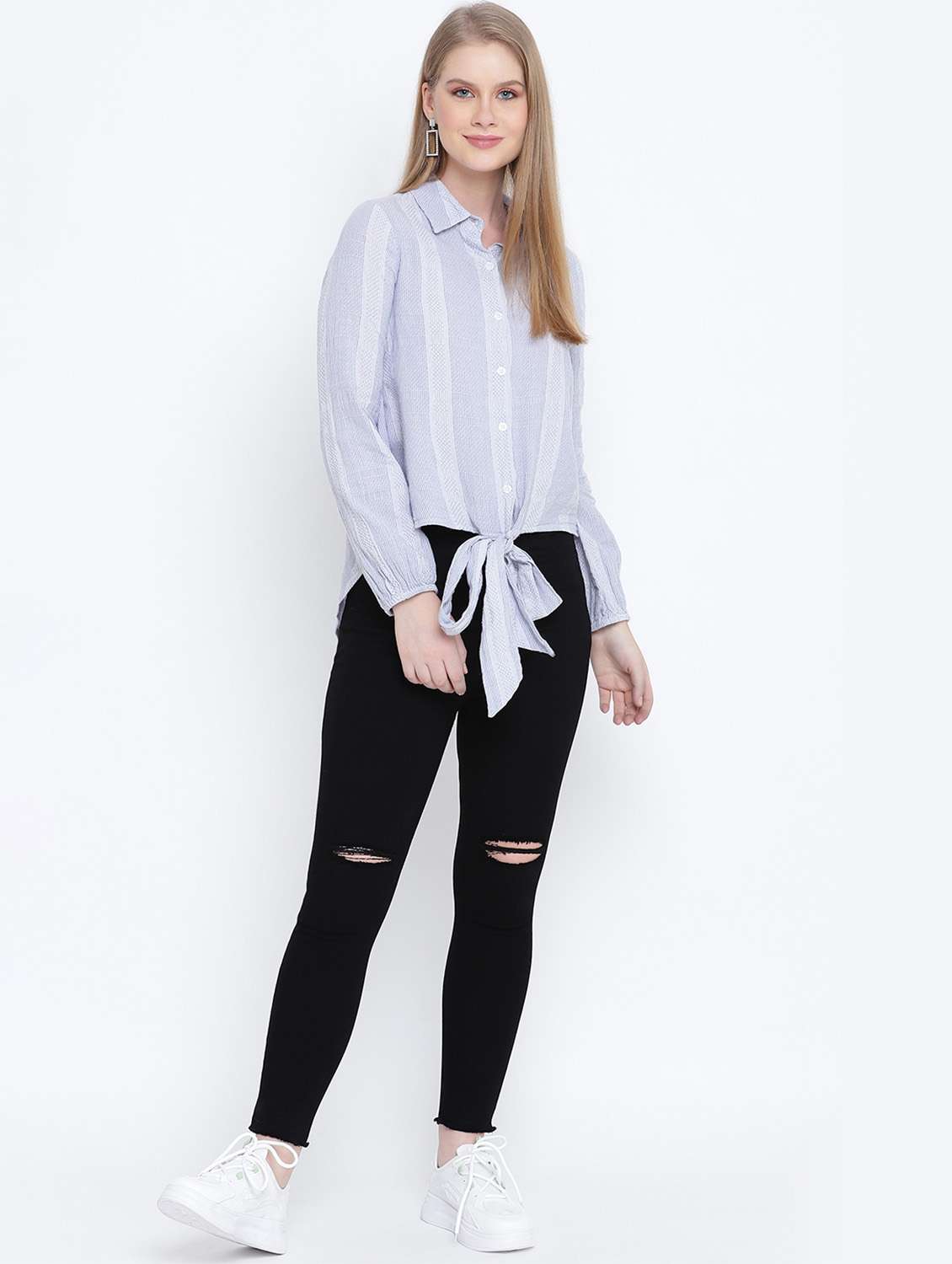 tie front striped shirt - 17923628 - Standard Image - 3