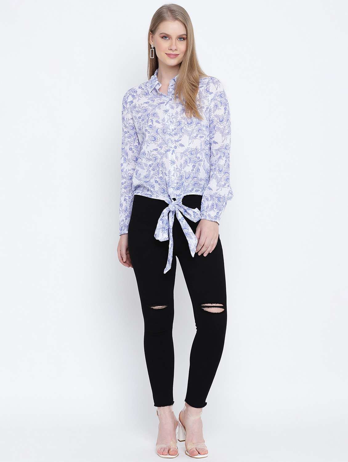 tie front floral shirt - 17923629 - Standard Image - 3