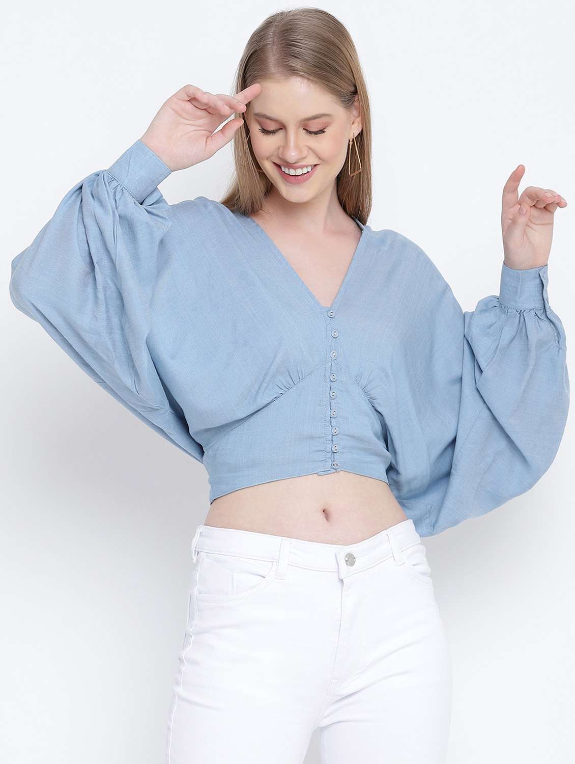 women's crop v neck top