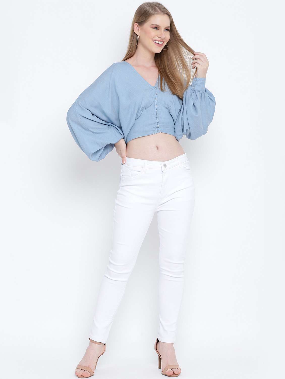 women's crop v neck top - 17923641 - Standard Image - 3