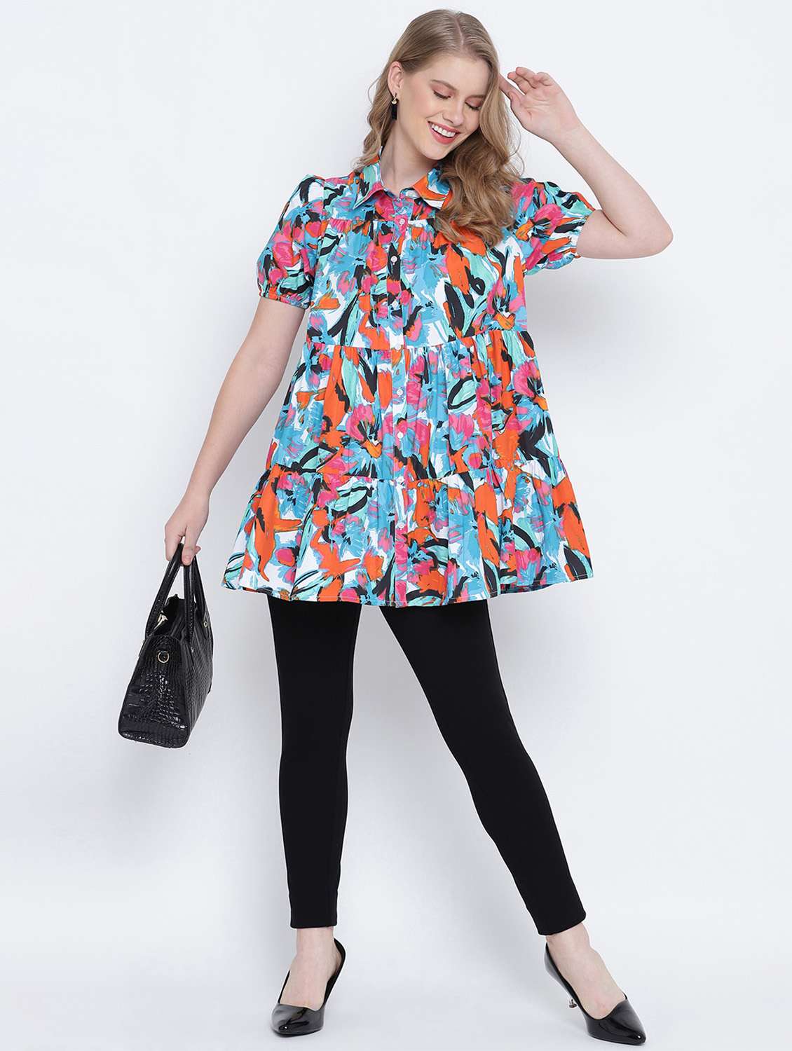 puff sleeved printed tunic - 17923647 -  Standard Image - 3