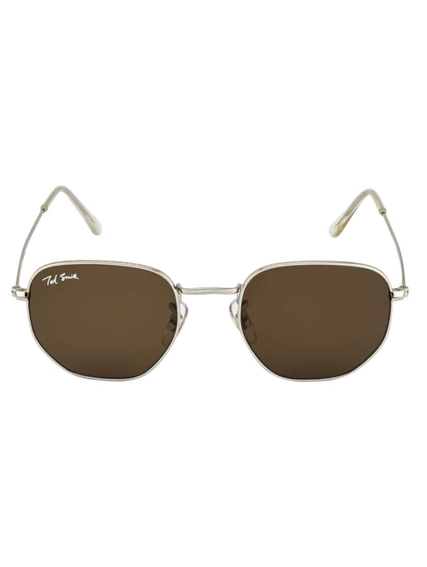 hexon by ted smith in silver frame with hexagonal brown lens sunglass