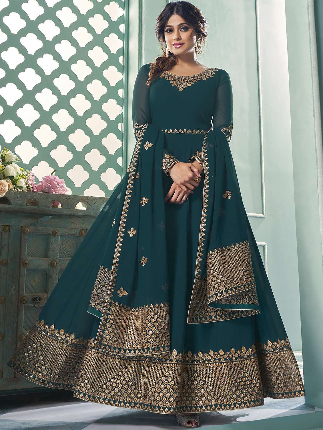 embroidered semi-stitched suit