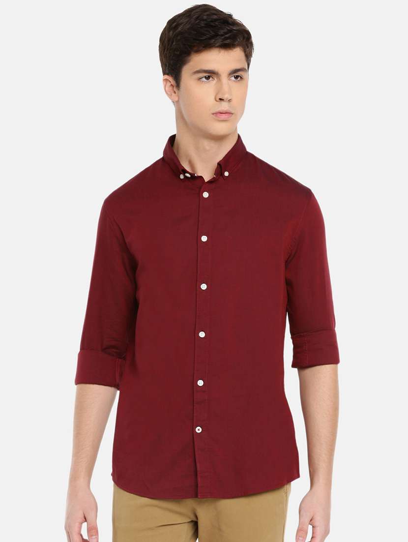Buy online Maroon Solid Casual Shirt 