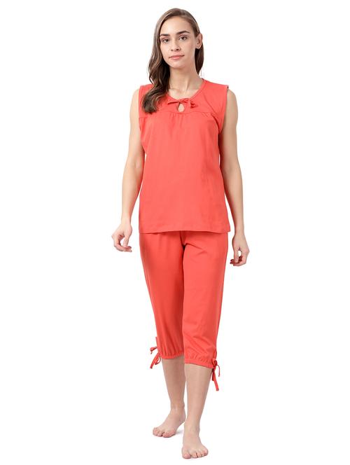 orange solid printed nightwear capri set - 17927888 - Standard Image - 0
