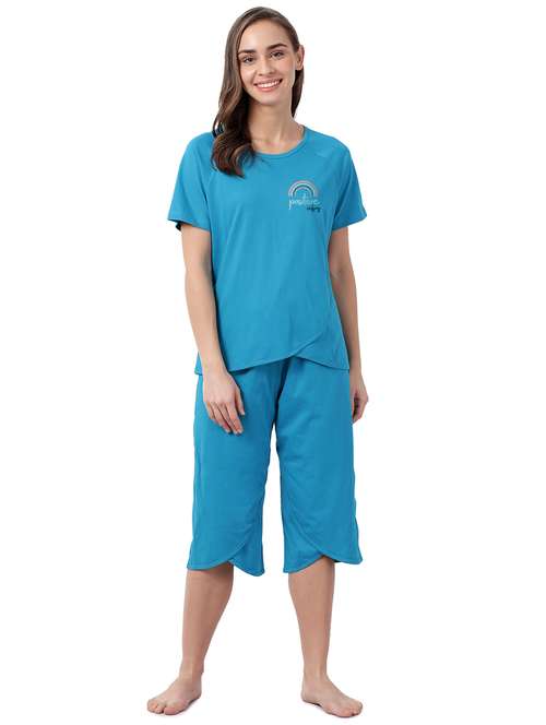 blue solid printed nightwear capri set - 17927891 - Standard Image - 0