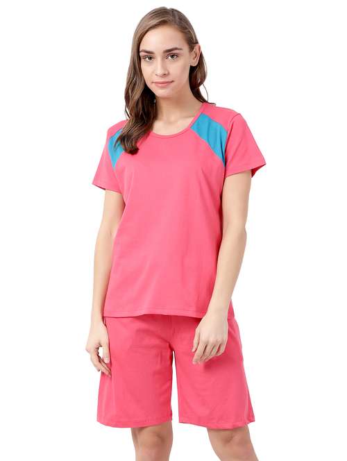 pink solid nightwear shorts set - 17927903 - Standard Image - 0