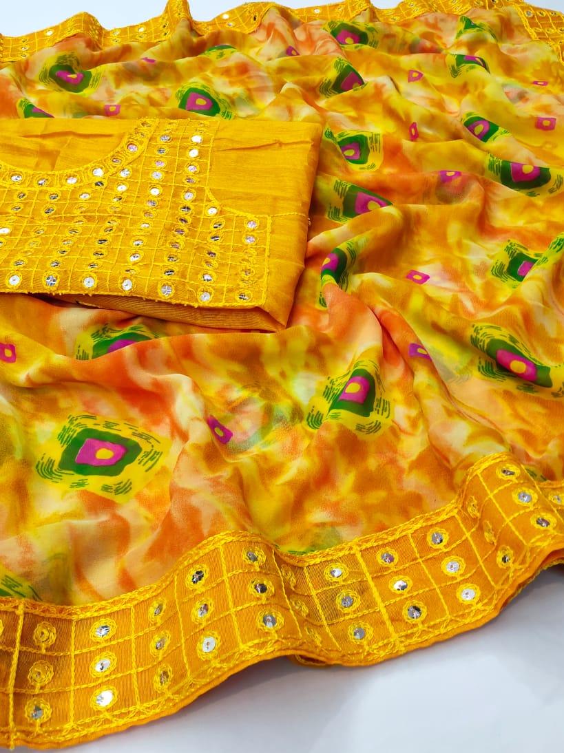 saree with mirror lace and blouse  - 17928107 -  Zoom Image - 0