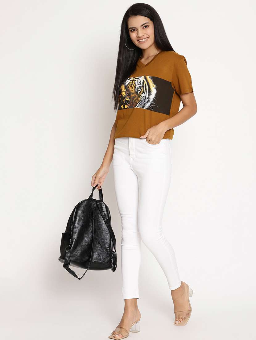 women's chest print round neck t-shirt - 17928751 -  Standard Image - 3