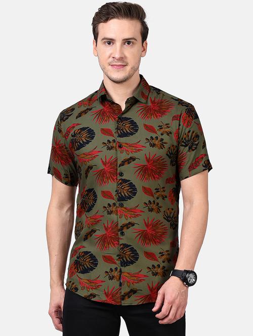 olive green printed casual shirt - 17928779 - Standard Image - 0