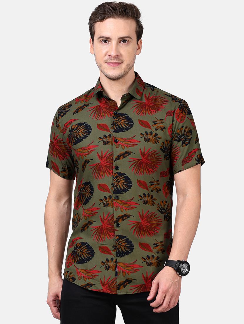 olive green printed casual shirt - 17928779 - Zoom Image - 0