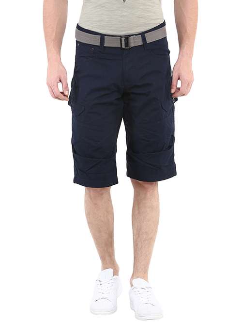 navy blue solid cargo shorts - 17928794 - Standard Image - 0