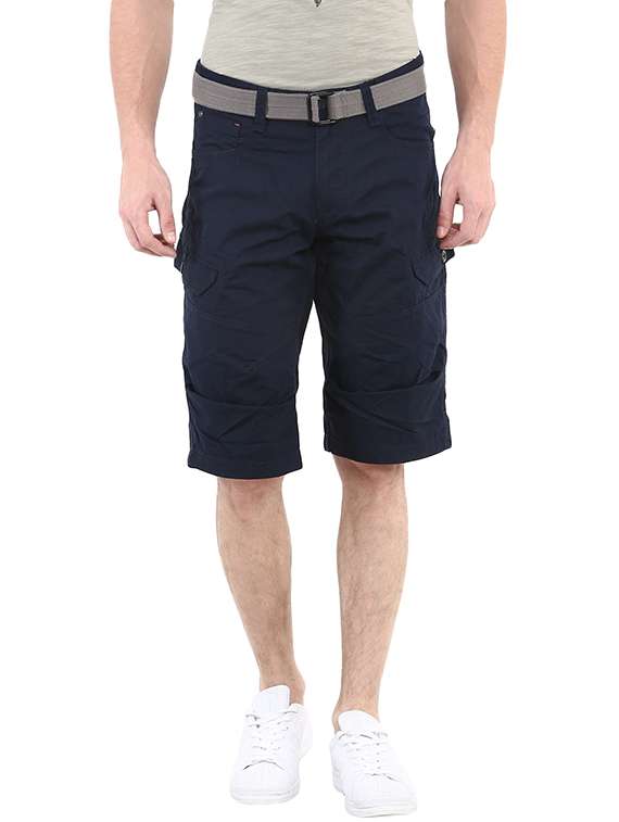 navy blue solid cargo shorts - 17928794 - Zoom Image - 0