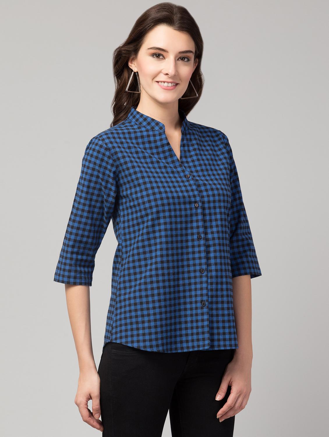 mandarin neck checkered tunic - 17928806 - Standard Image - 3