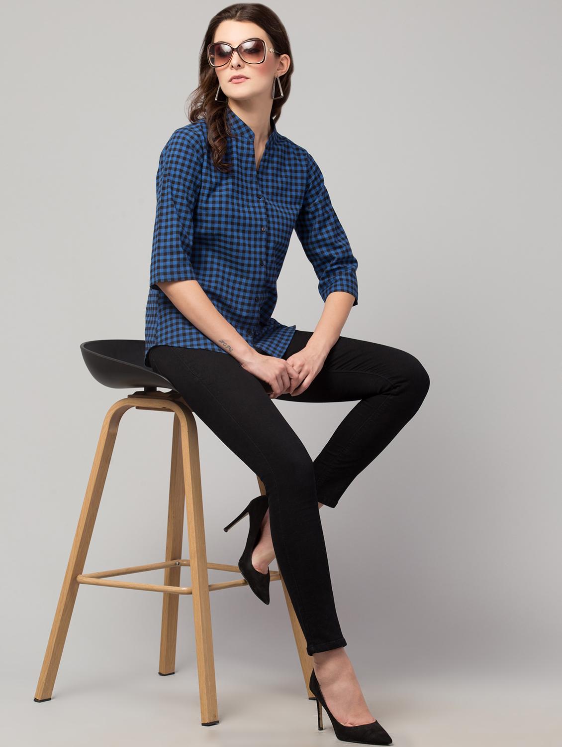 mandarin neck checkered tunic - 17928806 - Standard Image - 5