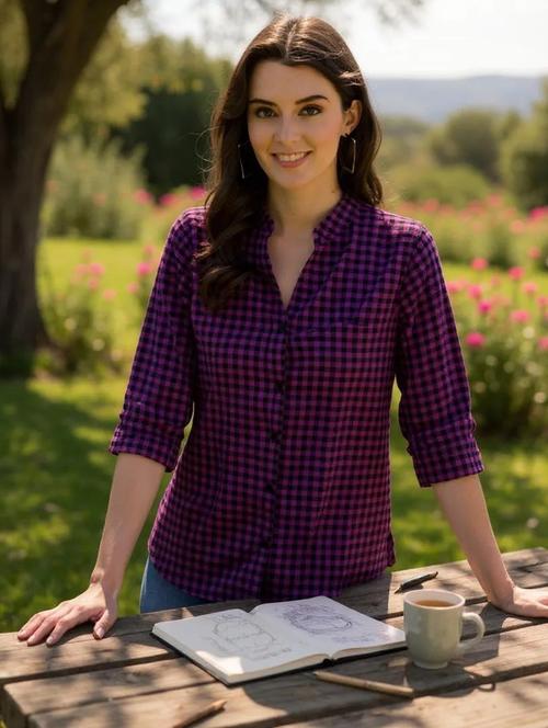 mandarin neck checkered shirt top - 17928807 - Standard Image - 0