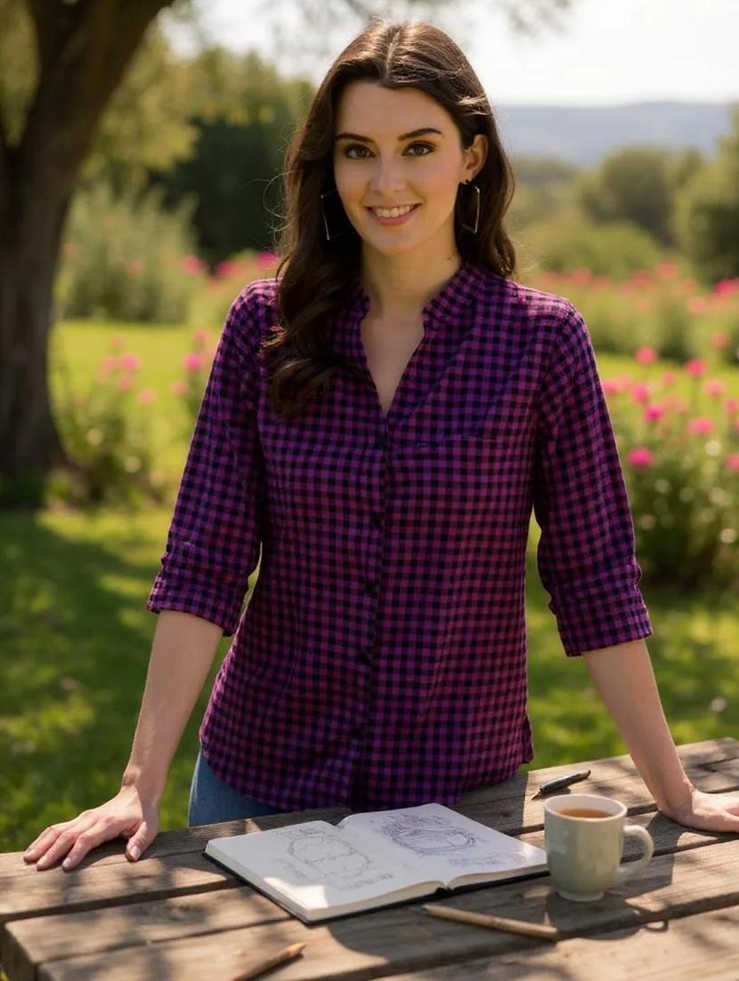 mandarin neck checkered shirt top - 17928807 - Zoom Image - 0