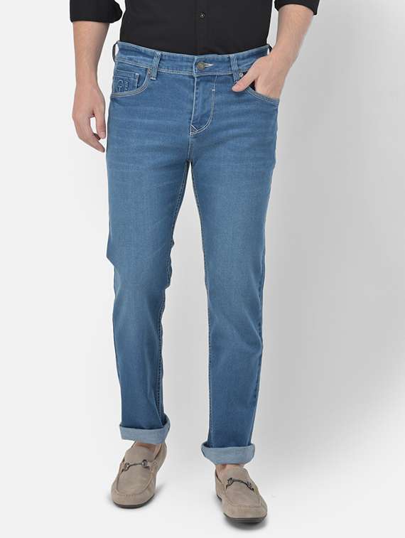 blue light washed denim jeans
