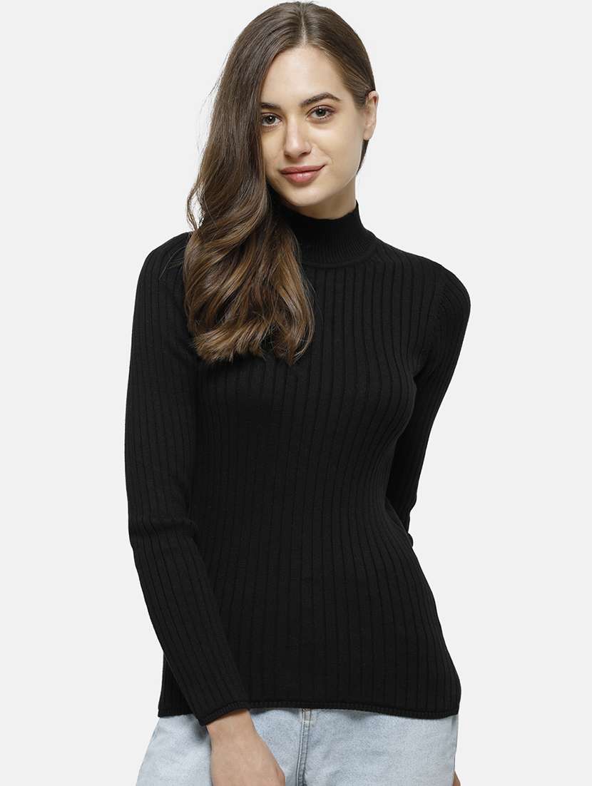 high neck regular self design pullover