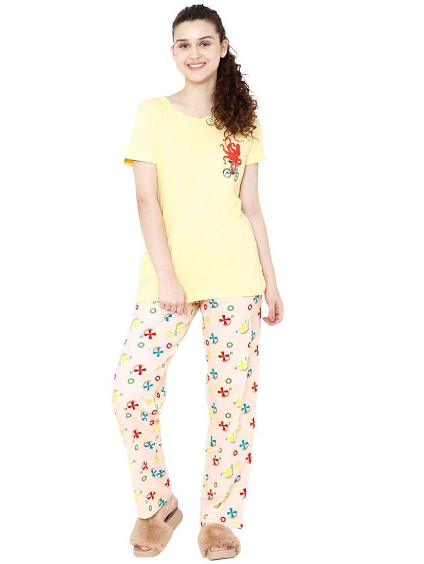 round neck printed nightwear pajama set - 17929740 - Zoom Image - 0
