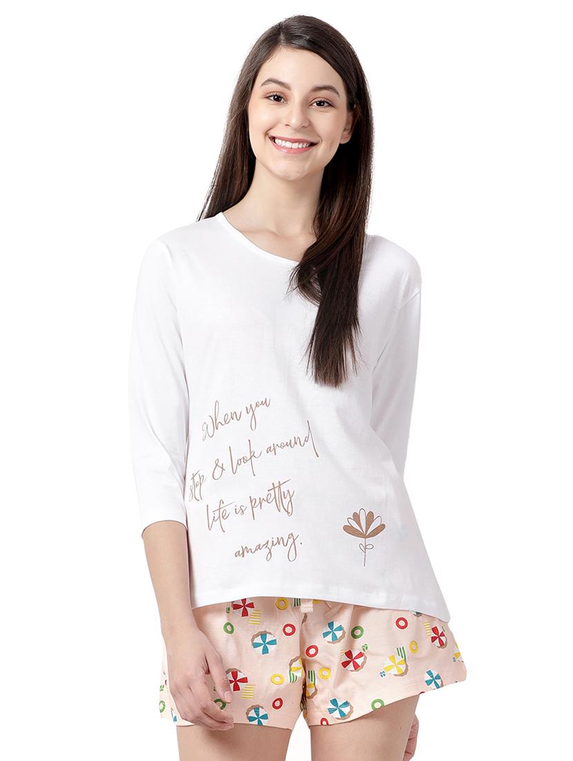 round neck printed nightwear shorts set - 17929744 - Zoom Image - 0