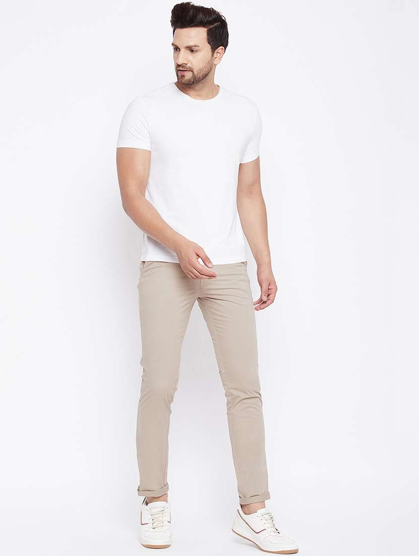 beige solid chinos - 17930080 - Standard Image - 3
