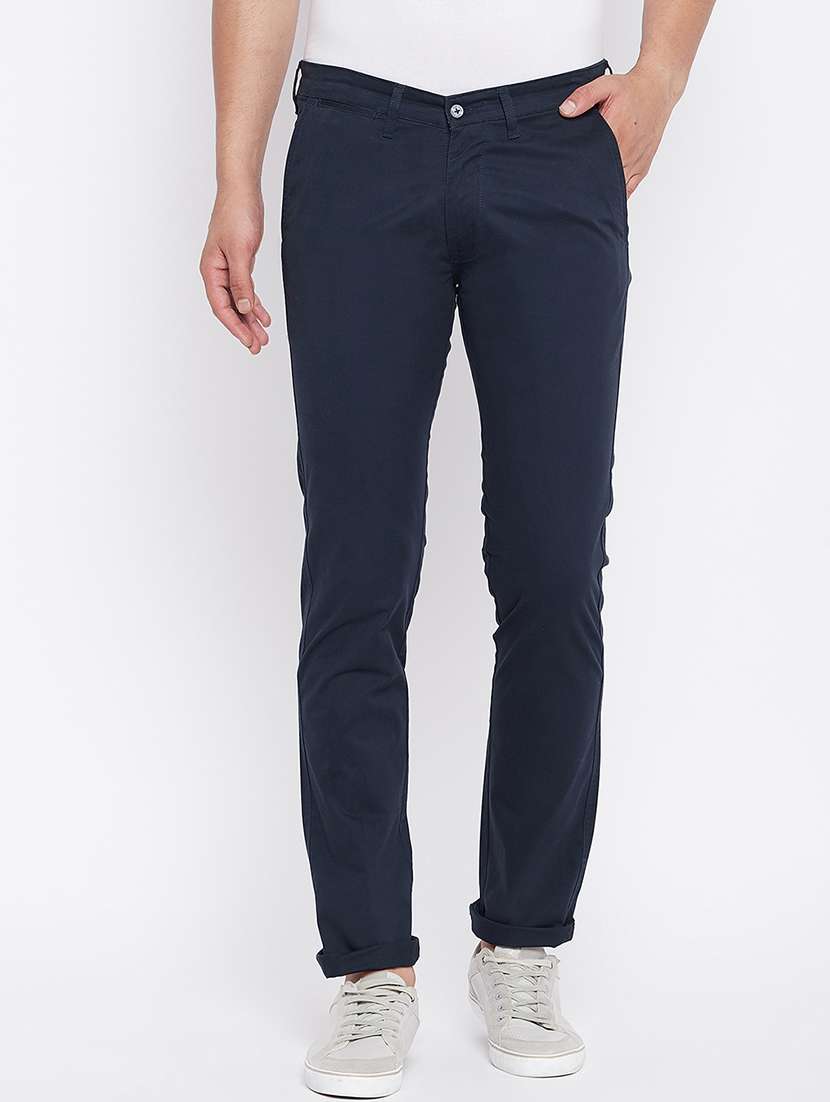 navy blue solid chinos