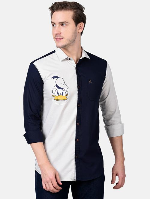 navy blue color block casual shirt - 17930538 -  Standard Image - 0