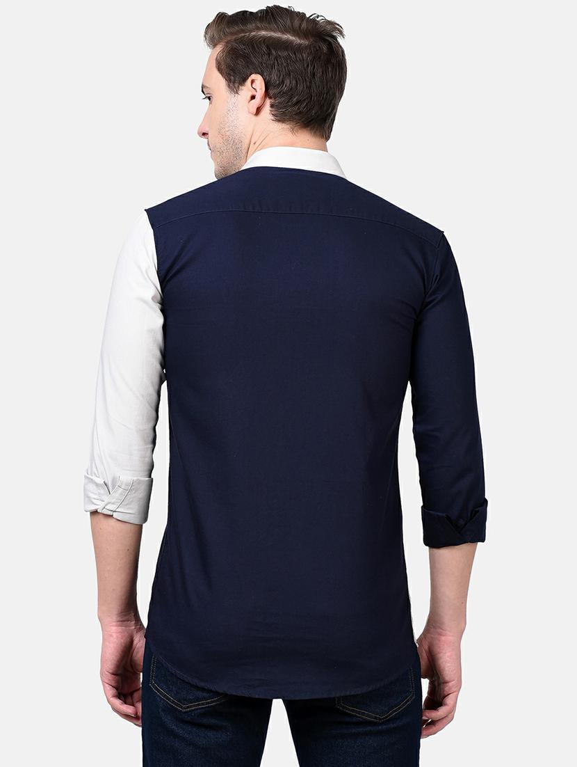 navy blue color block casual shirt - 17930538 - Standard Image - 3