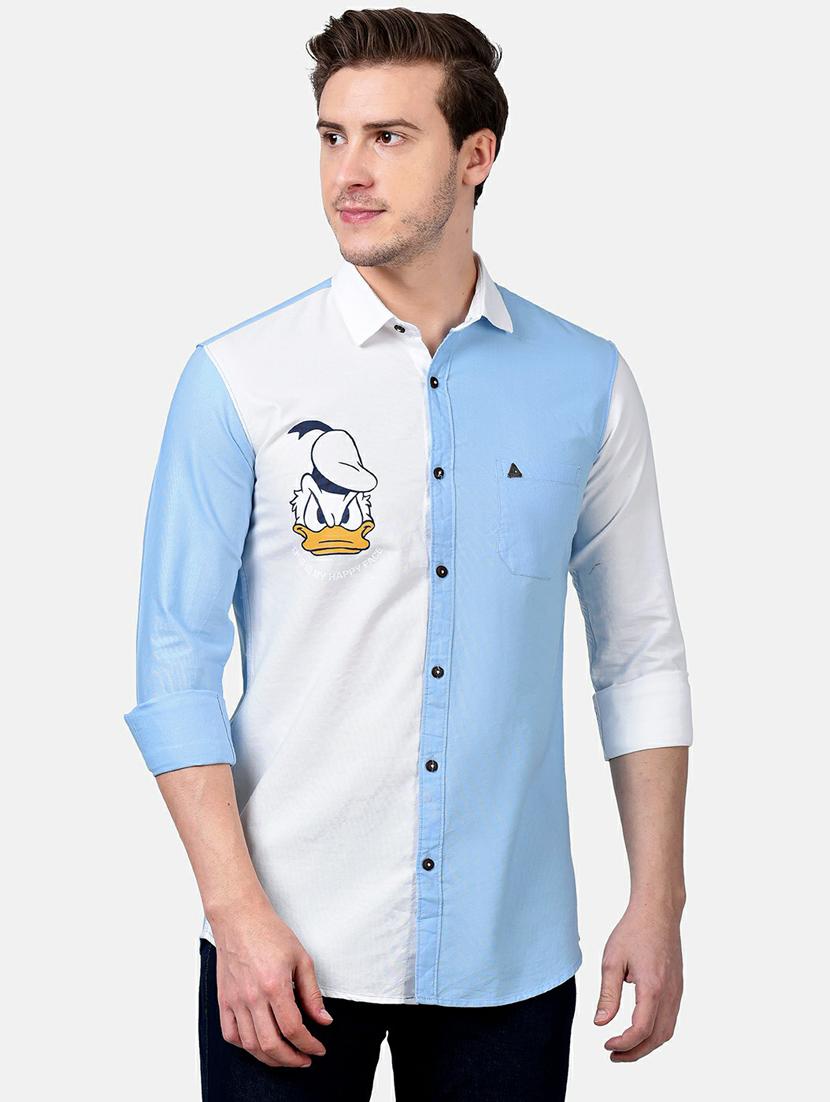 light blue color block casual shirt - 17930539 - Zoom Image - 0