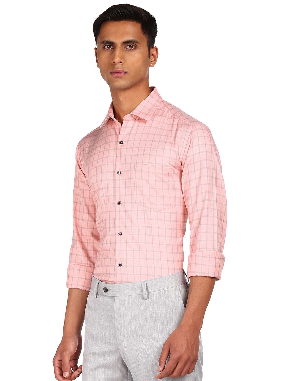 pink checkered formal shirt