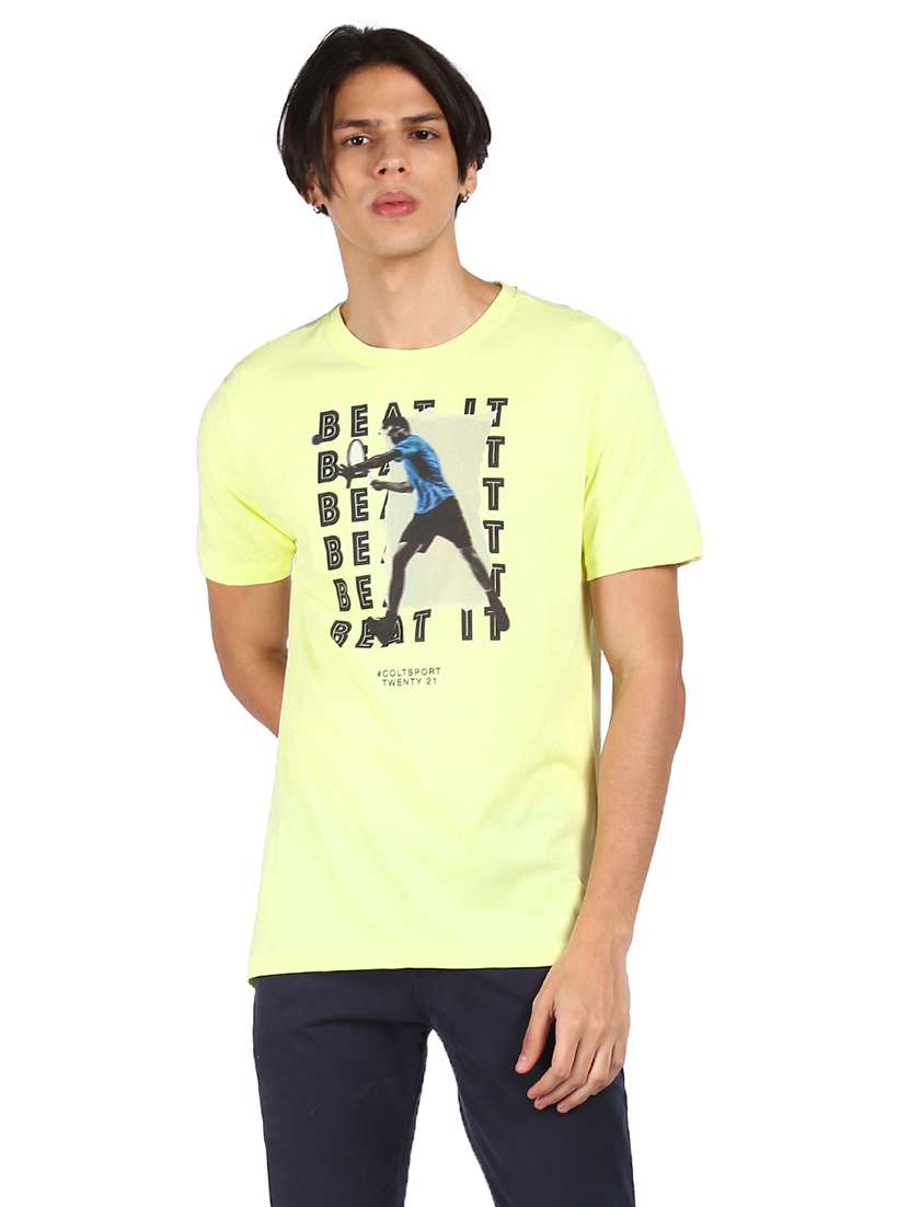 yellow printed t-shirt