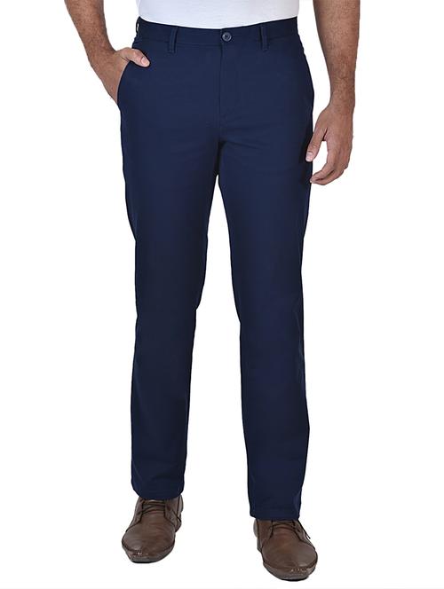 navy blue solid flat front formal trouser - 17933204 -  Standard Image - 0