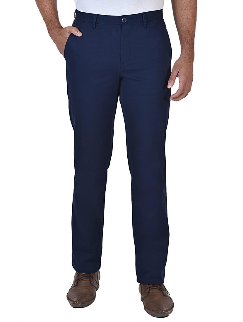 navy blue solid flat front formal trouser - 17933204 -  Zoom Image - 0
