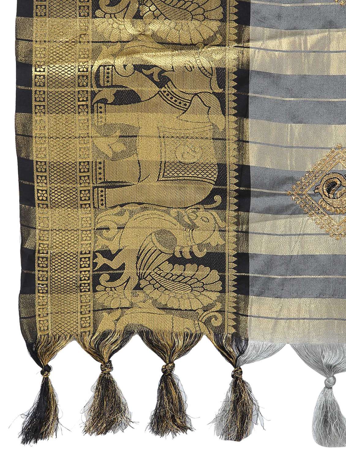 women's self design grey colored saree with blouse - 17933591 -  Standard Image - 3