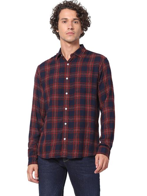 navy blue checkered casual shirt - 17934018 - Standard Image - 0