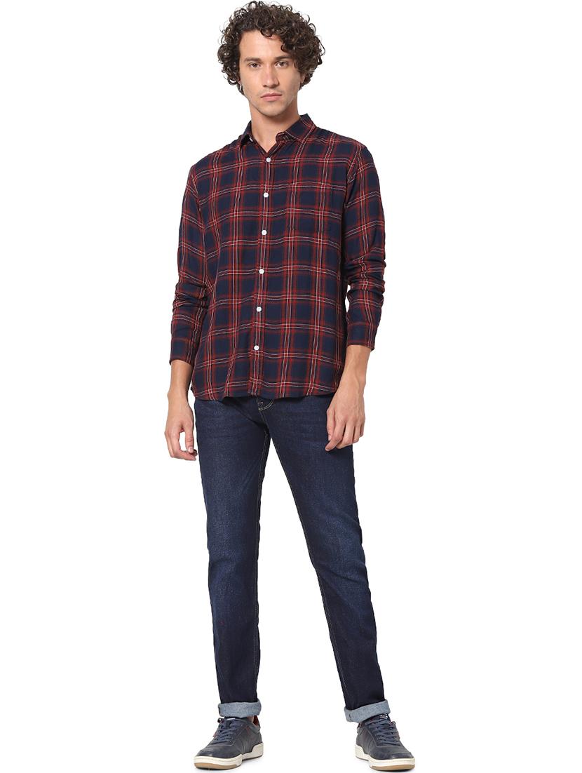 navy blue checkered casual shirt - 17934018 - Standard Image - 3