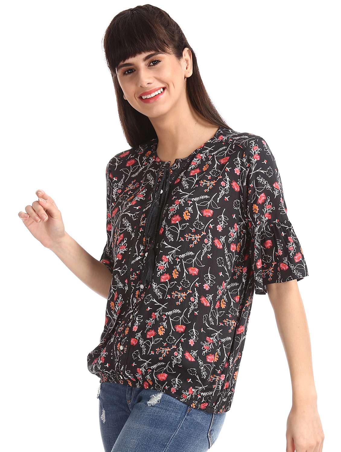 women's straight tie-up neck top - 17935594 - Zoom Image - 0